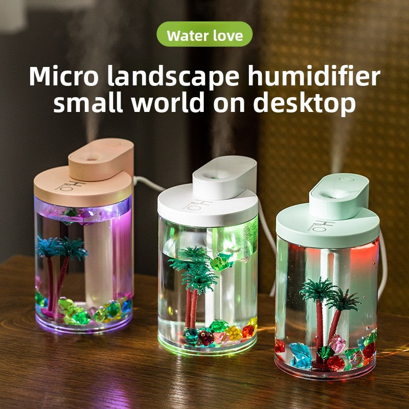 3-in-1 Ultrasonic Humidifier with Colorful LED Night Light with Water-Love Micro-Landscape Humidifier