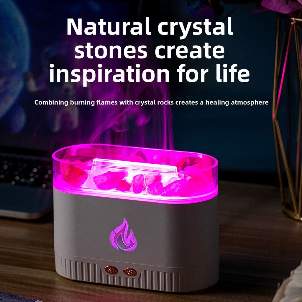 7-Color Flame Effect Ultrasonic Humidifier with Realistic Crystal Top Crystal Rock Aroma Diffuser