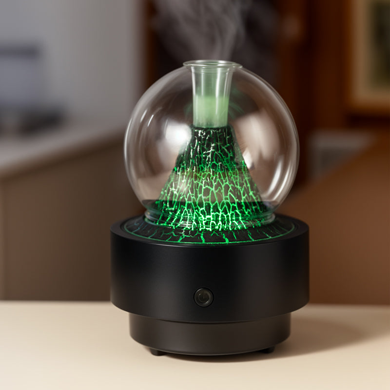 Lava Mountain Aromatherapy Machine (With Cover Version) - Volcano-Style Ultrasonic Humidifier with Transparent Glass Dome & RGB LED Light